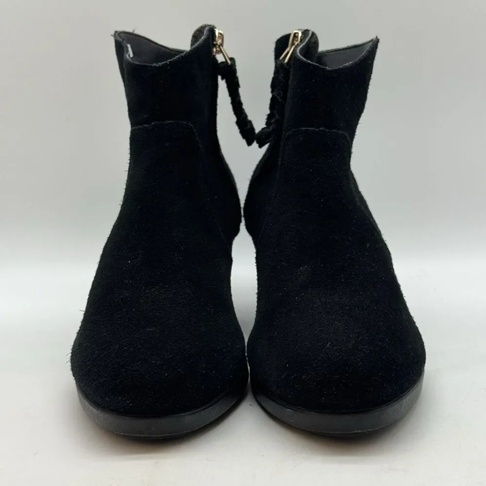 Crocs Leigh 203418 Black Suede Wedge Boots Women's 7.5 Side Zip Ankle Booties